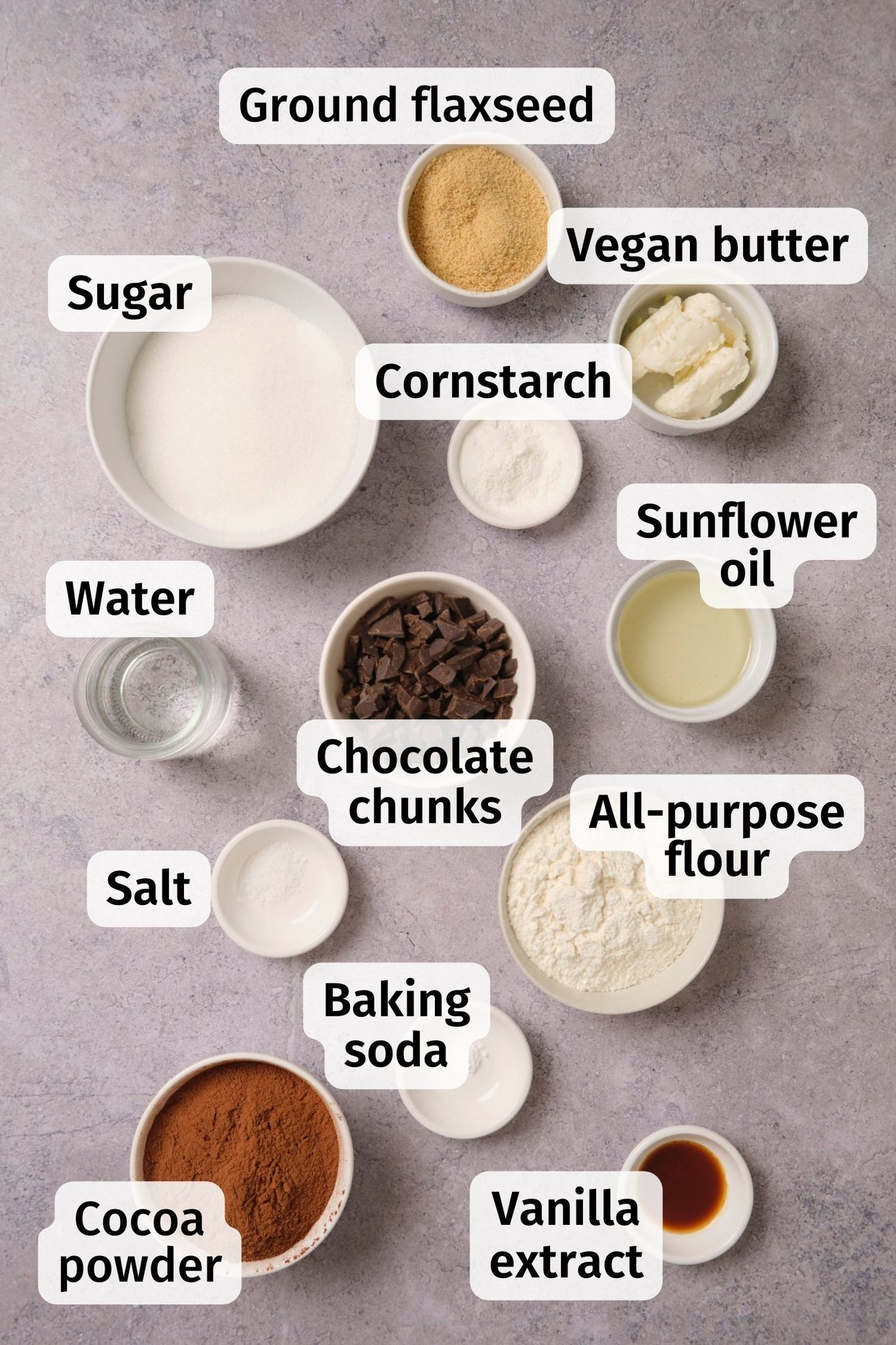The ingredients for these fudgy vegan brownies.