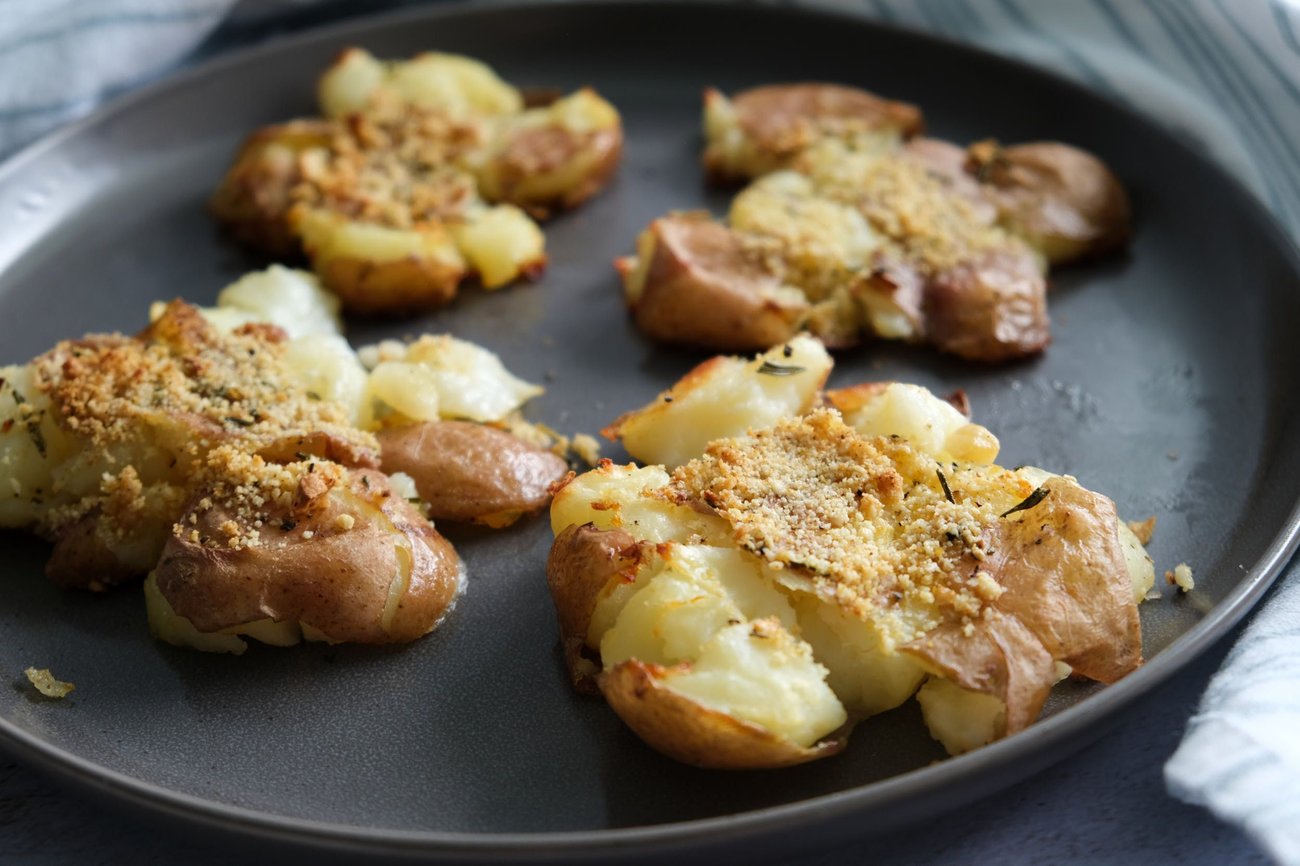Red potatoes are also a delicious option for these smashed potatoes.