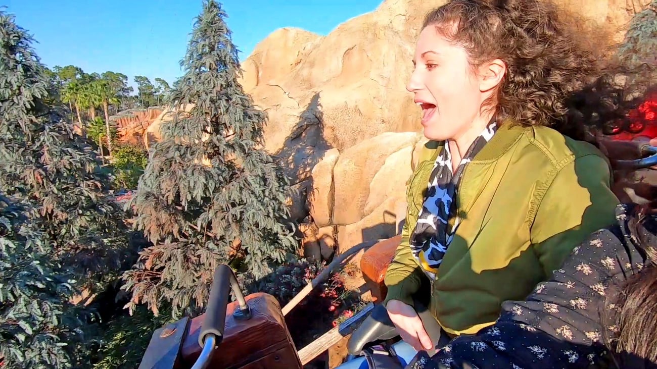 Surviving the biggest drop of the ride, right after exiting the mines.