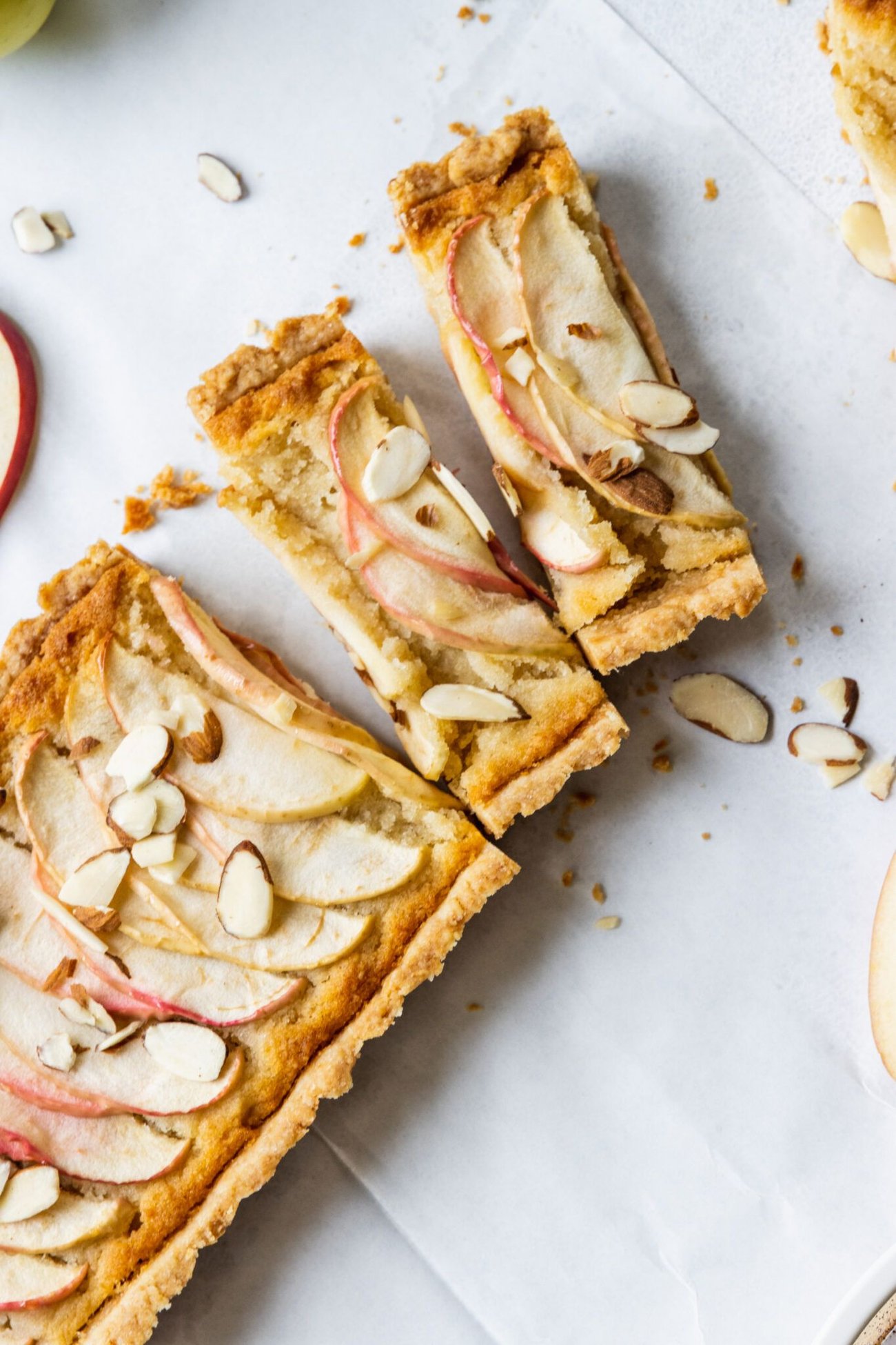 A vegan apple tart, sliced. 