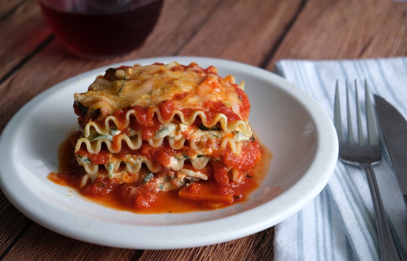 Lasagna slice on a plate