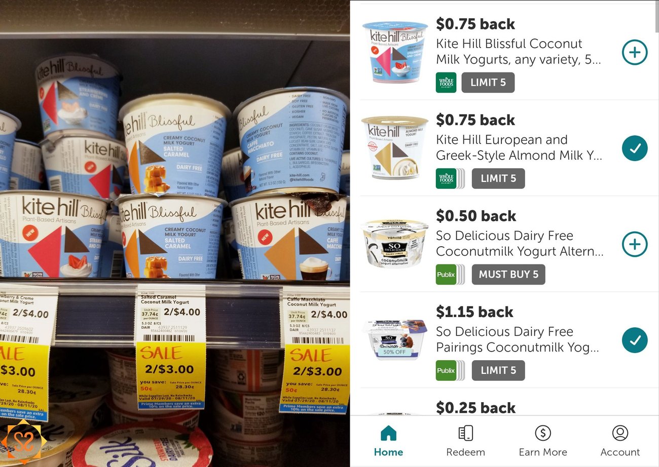 One of my recent sale buys was this Kite Hill yogurt. It was on sale for $1.50 at Whole Foods ($1.35 with Prime membership), and Ibotta was offering $0.75 cash back at the same time. So I was able to buy these yogurts for $0.60 each, a 70% discount.