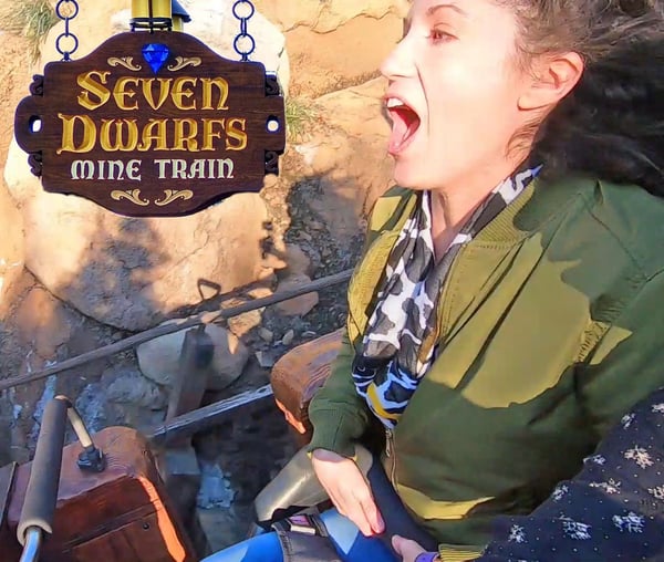 Steph Screaming on the Seven Dwarfs Mine Train