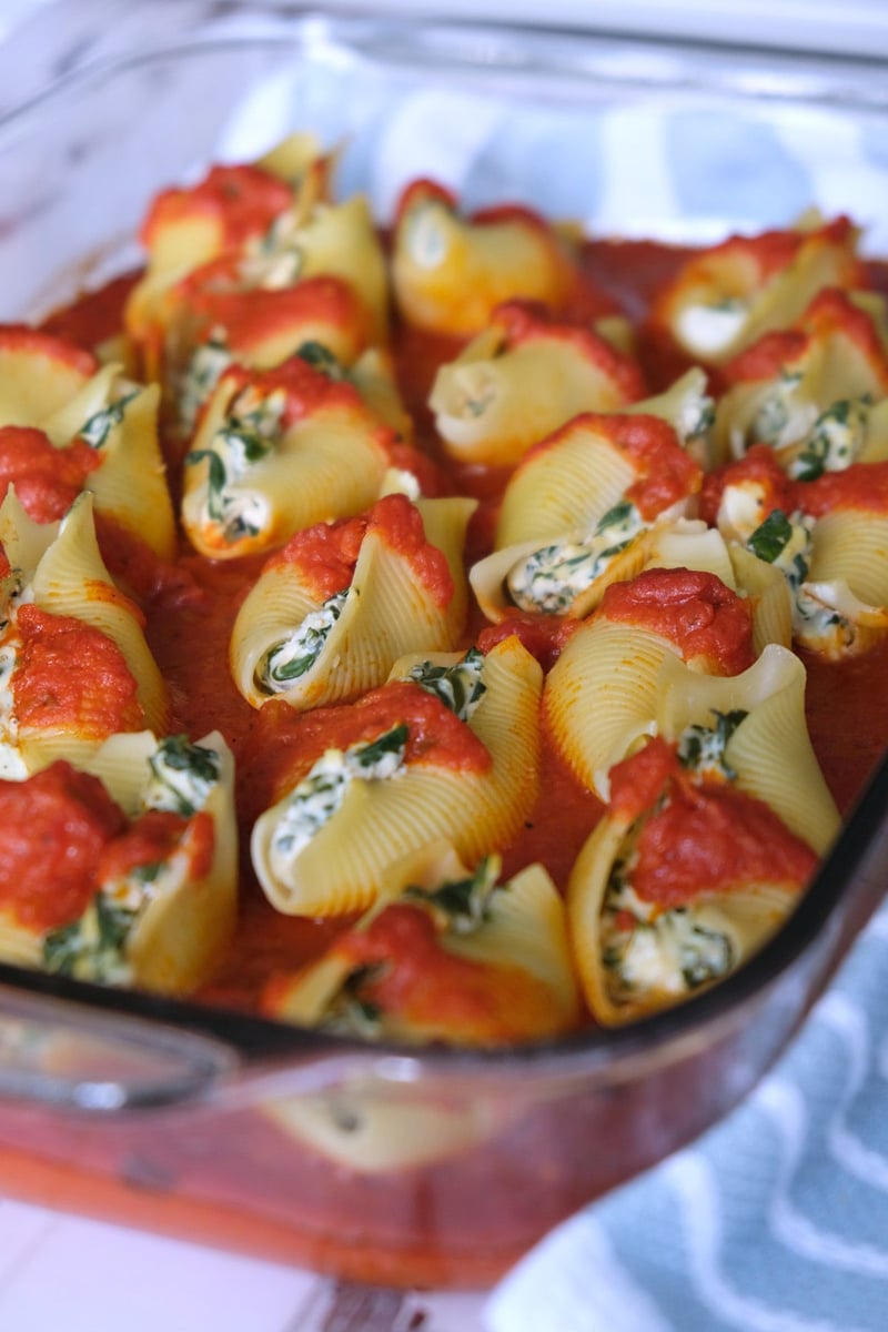 Stuffed shells in a casserole dish