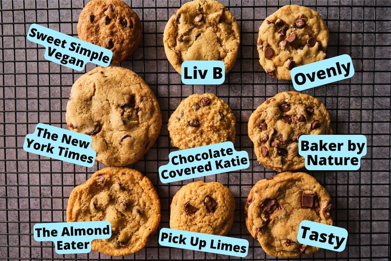 9 vegan chocolate chip cookies on a cooling rack