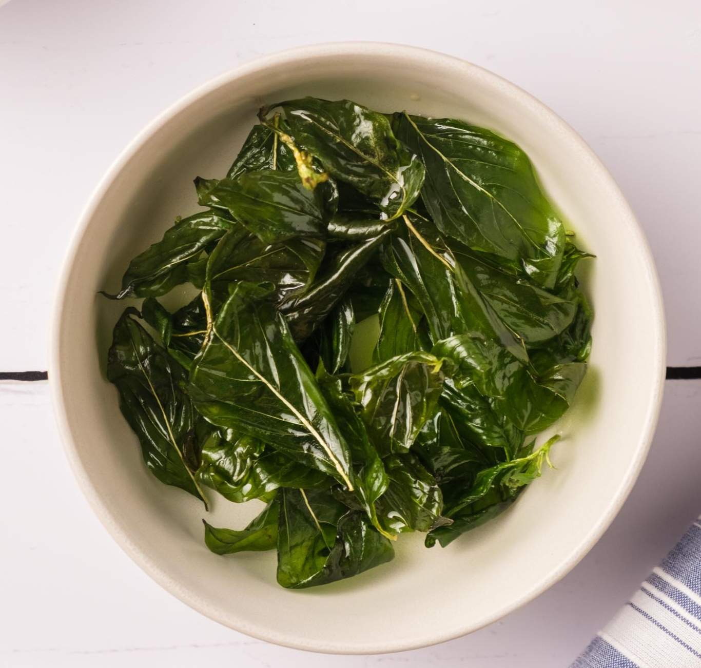Fried basil in a bowl.
